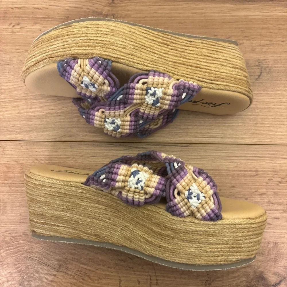 FREE PEOPLE Highline Platform Slide Sandal Purple/Tan Women Size 39 Casual Wedge